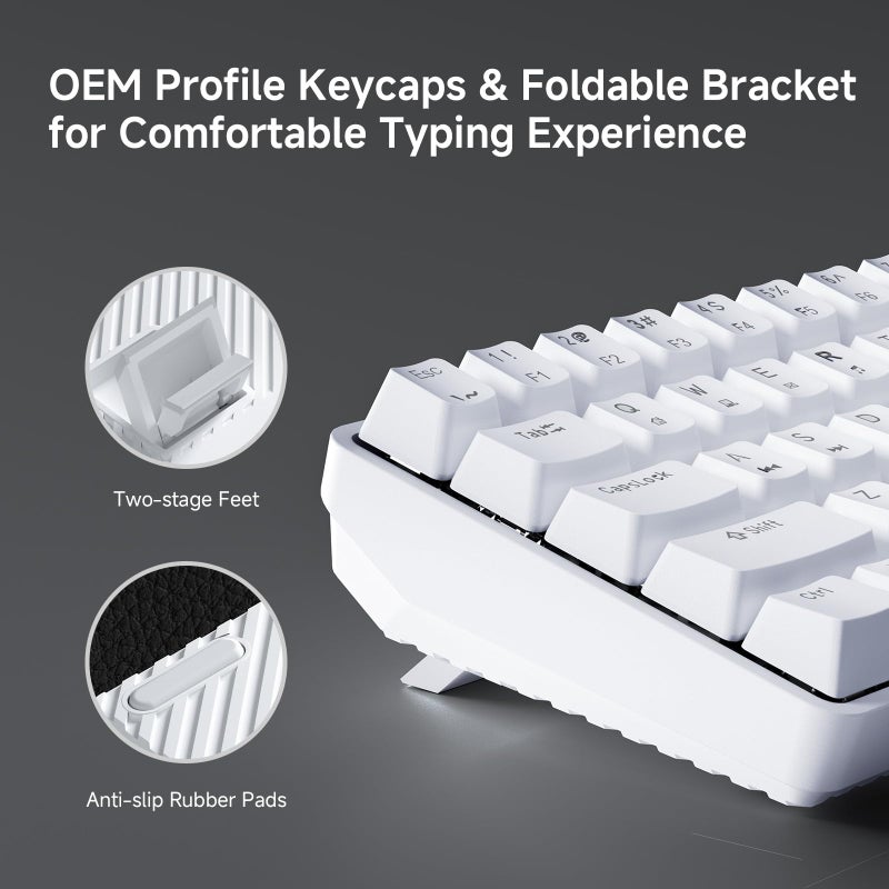 TMKB Technology Mechanical KeyBoard لوحة مفاتيح ألعاب ميكانيكية TMKB 60%، مفتاح خطي أحمر، إضاءة خلفية LED، مضادة للتداخل، USB-C قابلة للفصل، مفاتيح مزدوجة الطباعة، 61 مفتاح، سلكية، بيضاء - Image 5