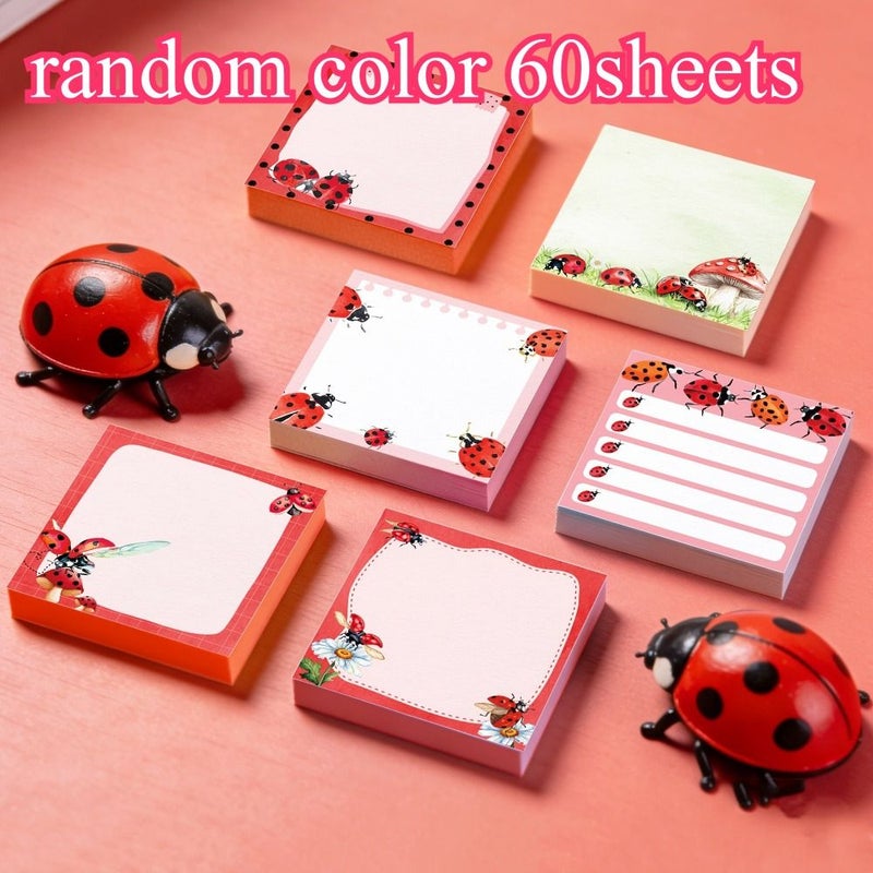 Random 60 Sheets Red Seven-Star Ladybugs Self-Adhesive Memo Pads - Image 1