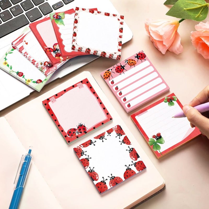Random 60 Sheets Red Seven-Star Ladybugs Self-Adhesive Memo Pads - Image 2