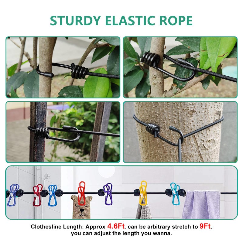 Tekeviss Retractable Travel Clothesline, Portable Clothesline (Including 2 Compressible Towels) 12 clothespins, Suitable for Indoor and Outdoor, Balcony, Outdoor Camping use Multicolor - Image 5