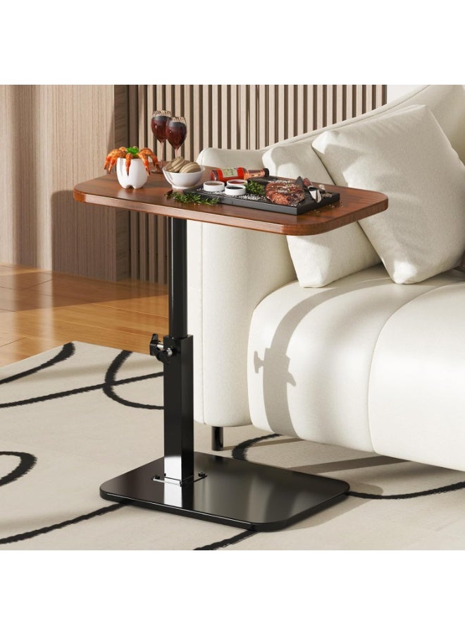 End Table C-Shaped Adjustable Pedestal Side Table Night Stand with 360° Rotating Top, Height Adjustable, Small Couch Living Room or Bedroom Versatile End Table for Sofa or Bedside, Rustic Brown - Image 1