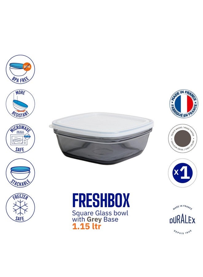 Duralex® France Fresh Box Square Grey Tempered Glass Storage with Lid | 1.15 L | Durable, 3x Stronger, Microwave and Dishwasher Safe Kitchen Glass Container - Image 4