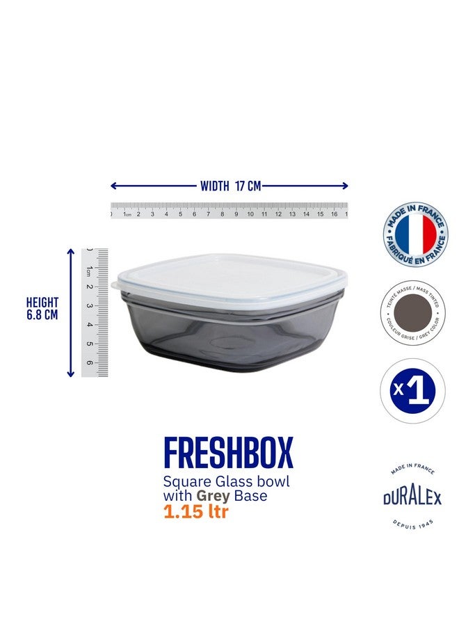 Duralex® France Fresh Box Square Grey Tempered Glass Storage with Lid | 1.15 L | Durable, 3x Stronger, Microwave and Dishwasher Safe Kitchen Glass Container - Image 3