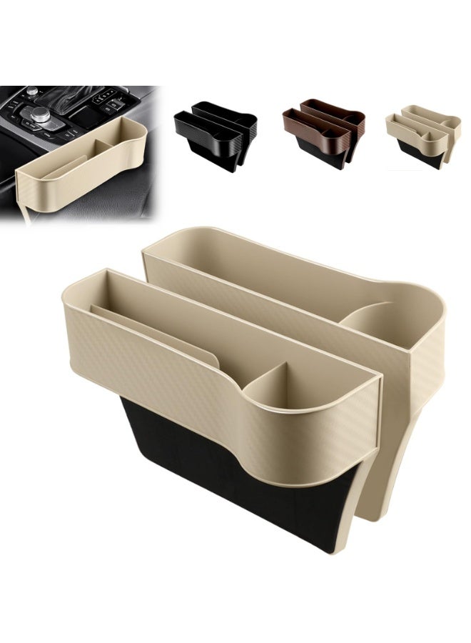 Bukela Car Seat Organizer, Leather Multifunctional Car Seat Organizer, with Charging Cable Hole, Universal Car Seat Gap Filler Organizer, with Cup Holder (Plastic Beige) - Image 1