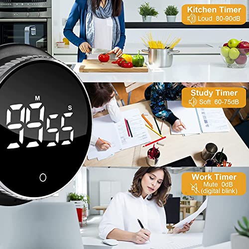 AERYS Magnetic Digital Timers, Manual Countdown Kitchen Timer Countdown Clock,Mechanical Cooking Timer Counter Clock for Seniors, Adult and Kids to Use (Silver) - Image 2