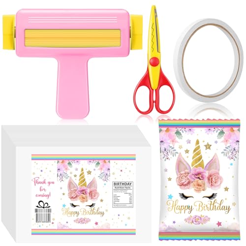 Gilprop Paper Crimper Pinking Shears 30 Sheets Cute Glossy Thin Inkjet Paper Double Sided Tape for Crafts Birthday Party Supplies for Chip Bag Making - Image 1