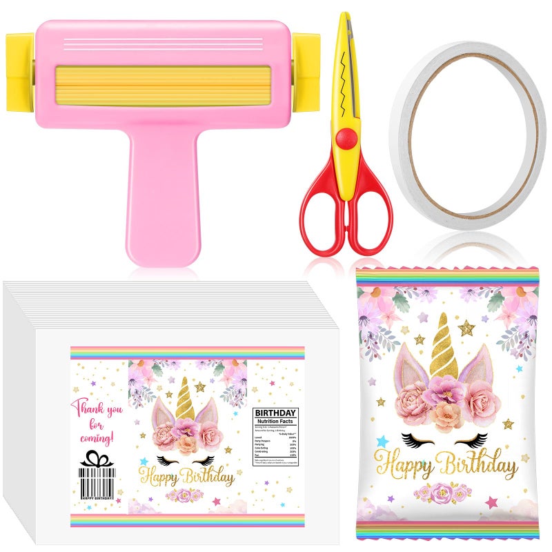 Gilprop Paper Crimper Pinking Shears 30 Sheets Cute Glossy Thin Inkjet Paper Double Sided Tape for Crafts Birthday Party Supplies for Chip Bag Making - Image 2