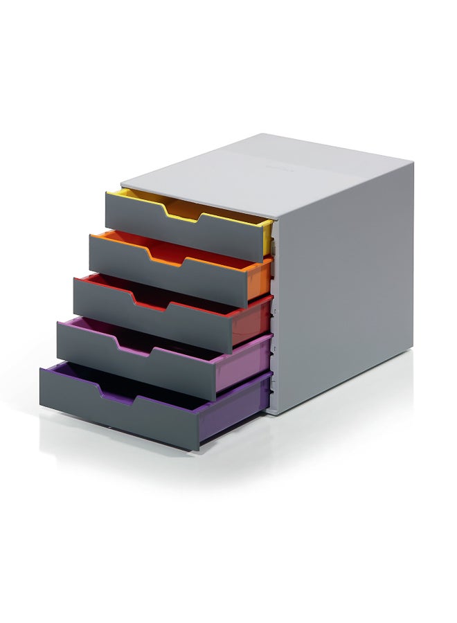 Durable A4 File Drawer with 5 Colour-Coded Drawers for Fast Organisation, Silent Pull-Out Stop, Transparent Labelling Windows, Stackable, 5-Year Warranty, Made in Germany - Image 1