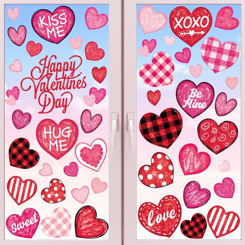 Traplace 9 Sheets Valentine Window Clings Stickers, 11.8 Ã— 7.8 Inches Heart Window Decals Decorations, Valentines Decorations Indoor, Double-Sided Heart Clings for Anniversary, Wedding Party Decor - Image 1