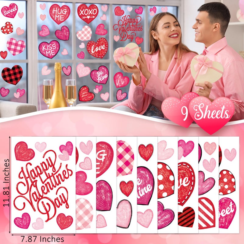 Traplace 9 Sheets Valentine Window Clings Stickers, 11.8 Ã— 7.8 Inches Heart Window Decals Decorations, Valentines Decorations Indoor, Double-Sided Heart Clings for Anniversary, Wedding Party Decor - Image 2