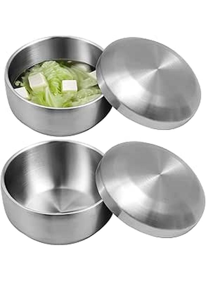Double Wall Stainless Steel Bowls 2 Pcs Set With Lids 5 1 Inch Insulated For Soup Ramen Kimchi - Image 1