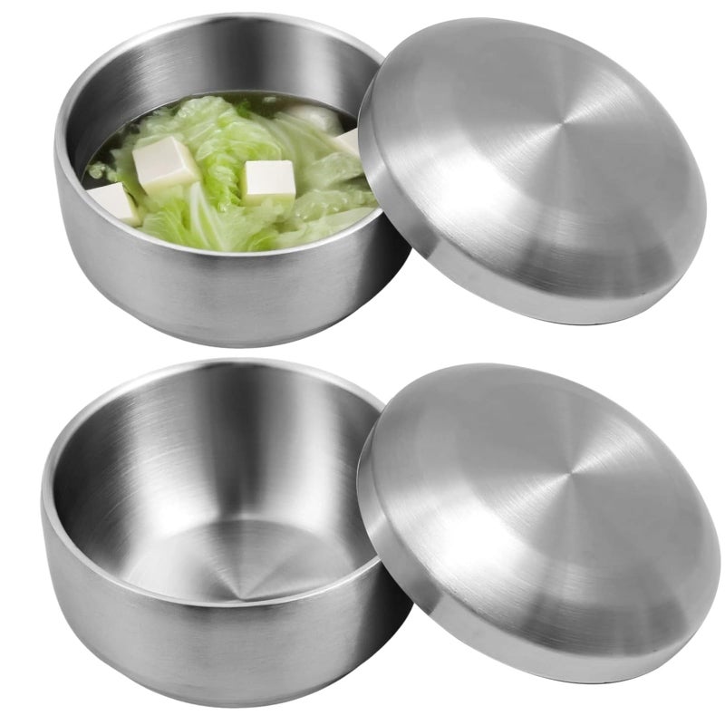 Double Wall Stainless Steel Bowls 2 Pcs Set With Lids 5 1 Inch Insulated For Soup Ramen Kimchi - Image 2