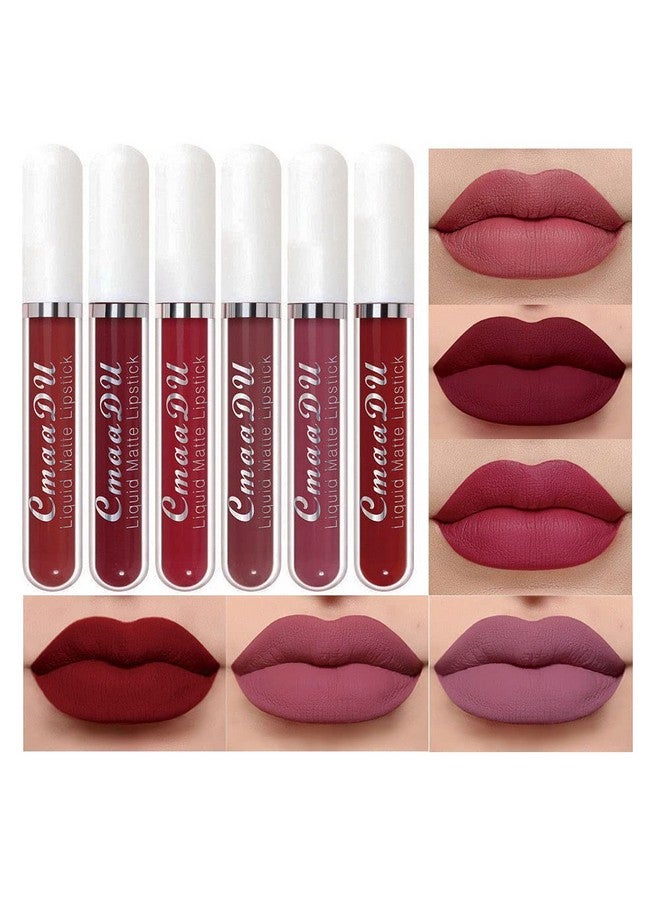 evpct Cmaadu 6Pcs Lipstick Matte Liquid Lipstick Lipgloss Set For Women, Dark Plum Wine Rose Mauve Red Nude Pink Labiales Mate 24 Horas Originales Matte Larga Duracion 24 Hour Lipstick A-02 - Image 2