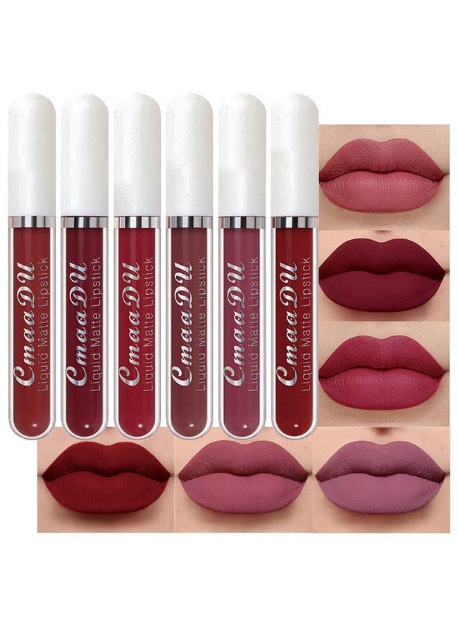evpct Cmaadu 6Pcs Lipstick Matte Liquid Lipstick Lipgloss Set For Women, Dark Plum Wine Rose Mauve Red Nude Pink Labiales Mate 24 Horas Originales Matte Larga Duracion 24 Hour Lipstick A-02 - Image 1