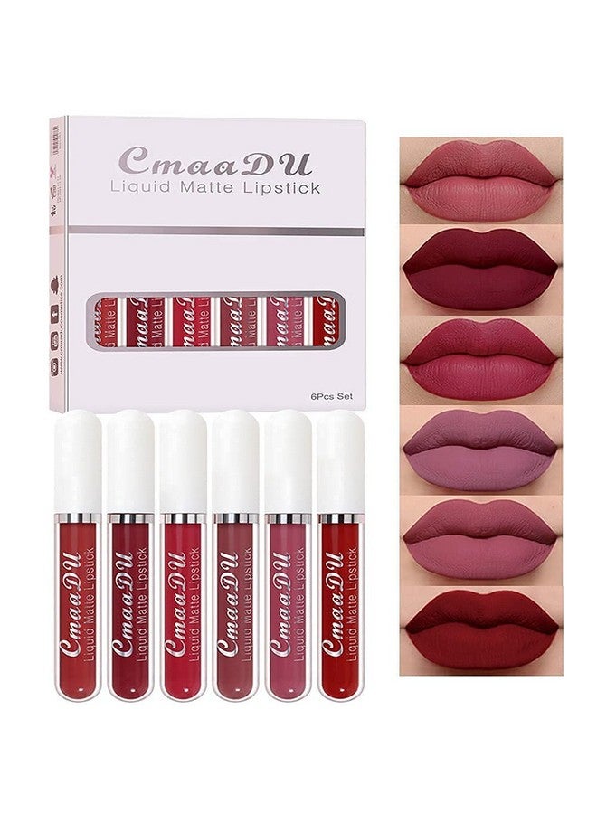 evpct Cmaadu 6Pcs Lipstick Matte Liquid Lipstick Lipgloss Set For Women, Dark Plum Wine Rose Mauve Red Nude Pink Labiales Mate 24 Horas Originales Matte Larga Duracion 24 Hour Lipstick A-02 - Image 3