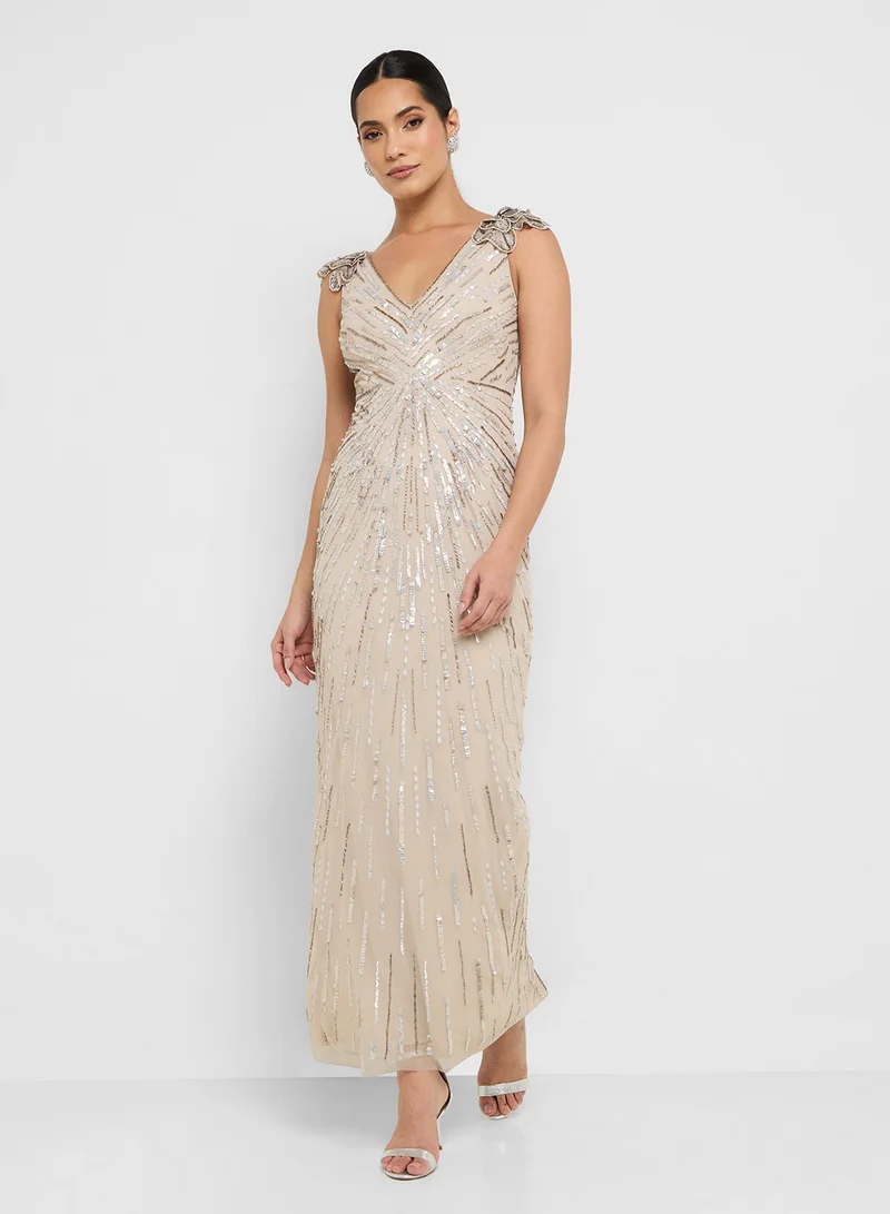 Adrianna Papell Sleeveless Bead Long Dress