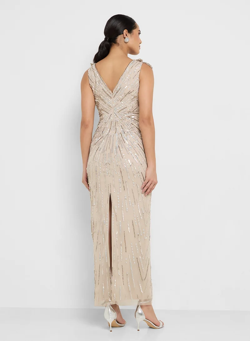 Adrianna Papell Sleeveless Bead Long Dress