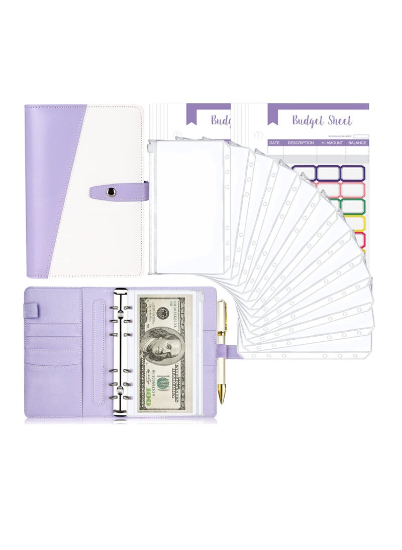 KASTWAVE - Budget Binder with Cash Envelopes, A6 Stitching PU Leather Zipper Envelopes and Sheets, 12pcs for Saving Money, Organizer System - Image 1