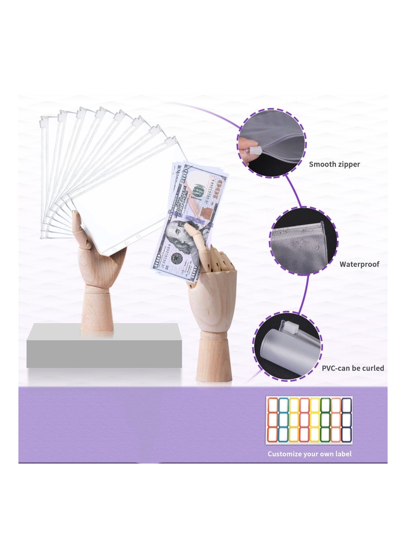 KASTWAVE - Budget Binder with Cash Envelopes, A6 Stitching PU Leather Zipper Envelopes and Sheets, 12pcs for Saving Money, Organizer System - Image 1