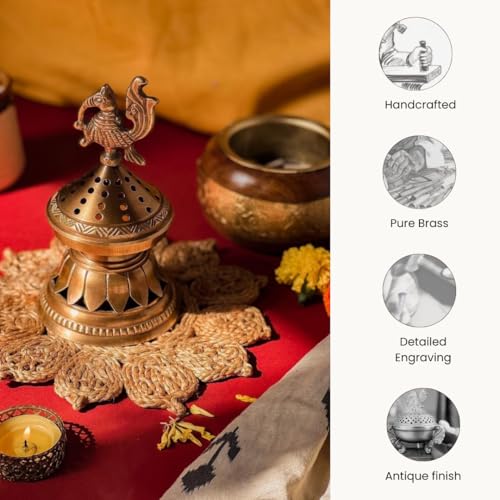 RITUALISTIC Konark Brass Loban Lamp | Dhoop Holder | Incense Burner | Dhoop Dani | Pooja Items | Dhoop Batti Stand | Sambrani Holder | Pooja Room Decor - Image 3