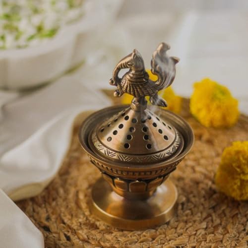 RITUALISTIC Konark Brass Loban Lamp | Dhoop Holder | Incense Burner | Dhoop Dani | Pooja Items | Dhoop Batti Stand | Sambrani Holder | Pooja Room Decor - Image 1