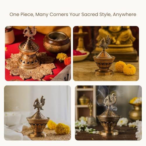 RITUALISTIC Konark Brass Loban Lamp | Dhoop Holder | Incense Burner | Dhoop Dani | Pooja Items | Dhoop Batti Stand | Sambrani Holder | Pooja Room Decor - Image 5