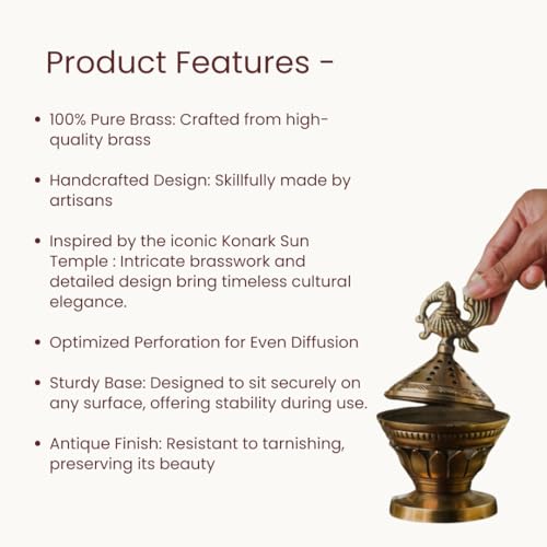 RITUALISTIC Konark Brass Loban Lamp | Dhoop Holder | Incense Burner | Dhoop Dani | Pooja Items | Dhoop Batti Stand | Sambrani Holder | Pooja Room Decor - Image 4