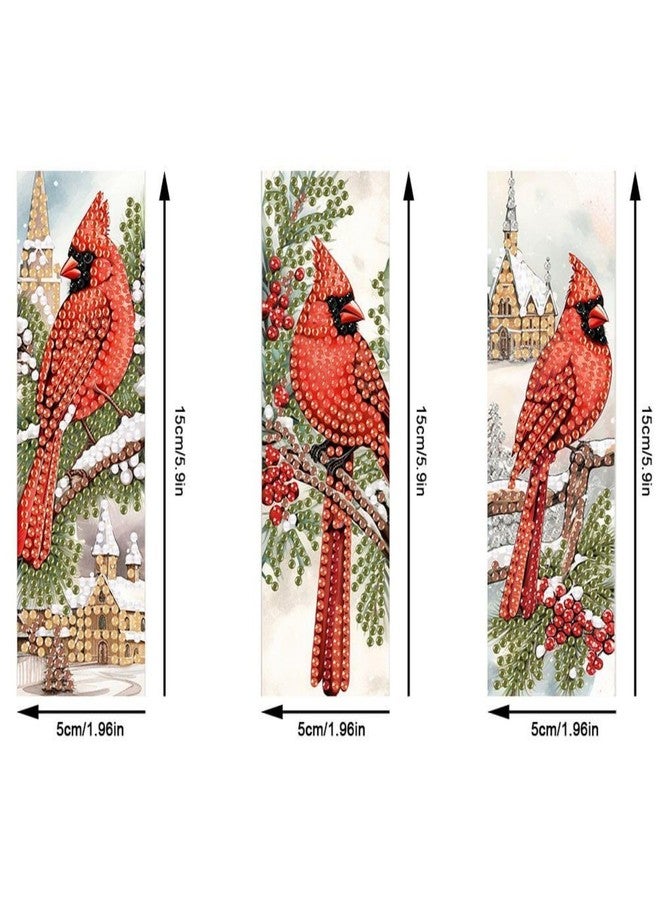 ARTopet 3Pcs DIY Diamond Art Painting Bookmarks with Colorful Butterfly Pendant PET Bookmark Ornament Double Sided Pattern Single Sided Diamond Book Marker Clip Gifts Tags-Cardinal - Image 3