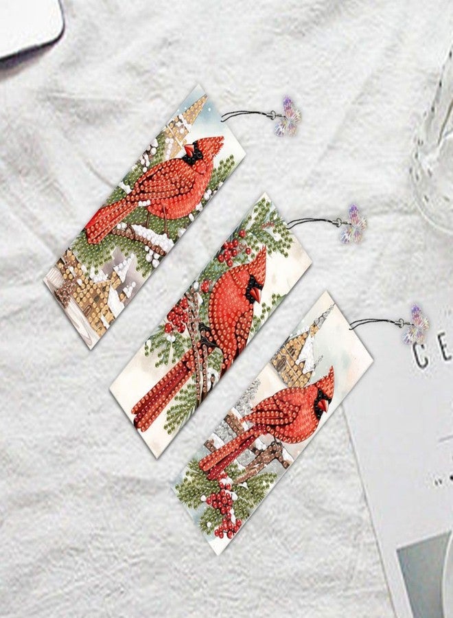 ARTopet 3Pcs DIY Diamond Art Painting Bookmarks with Colorful Butterfly Pendant PET Bookmark Ornament Double Sided Pattern Single Sided Diamond Book Marker Clip Gifts Tags-Cardinal - Image 2