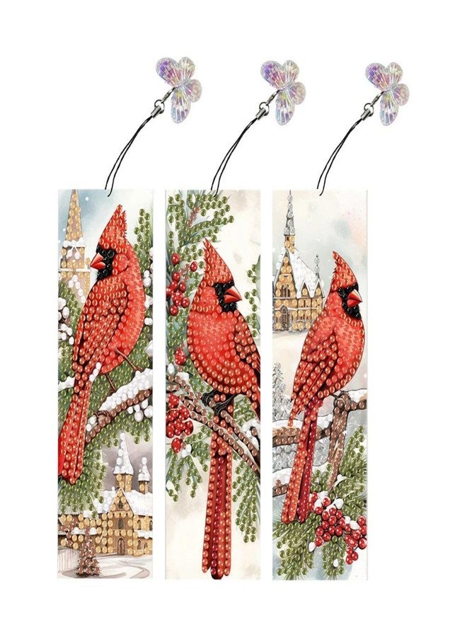 ARTopet 3Pcs DIY Diamond Art Painting Bookmarks with Colorful Butterfly Pendant PET Bookmark Ornament Double Sided Pattern Single Sided Diamond Book Marker Clip Gifts Tags-Cardinal - Image 1