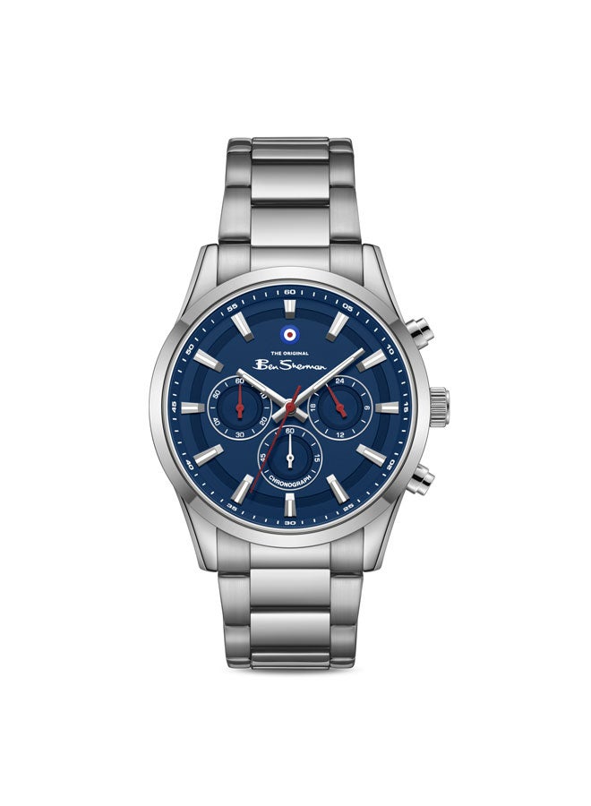 Ben Sherman Cambridge Blue Dial Stainless Steel Bracelet Chronograph Watch for Men, 42mm - Image 1