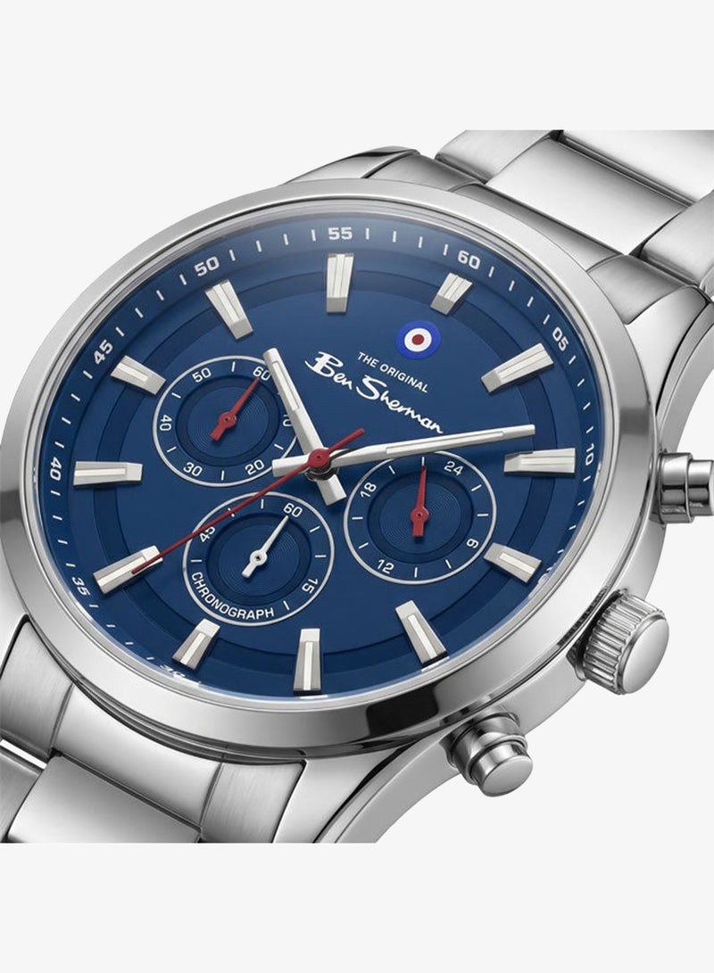 Ben Sherman Cambridge Blue Dial Stainless Steel Bracelet Chronograph Watch for Men, 42mm - Image 2