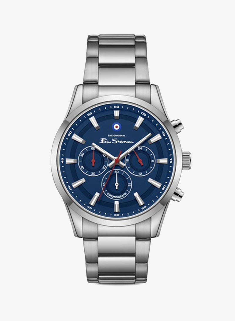 Ben Sherman Cambridge Blue Dial Stainless Steel Bracelet Chronograph Watch for Men, 42mm - Image 1