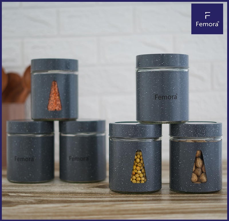 Femora Borosilicate Glass Triangular Shape Window with Carbon Steel Jacketed Glass Jars | 1 Year Warranty | Airtght | Jars for Snacks, Fry Food, Masala, Spice, Pickle,Cookies |700 ML| Set Of 1 | Grey - Image 3