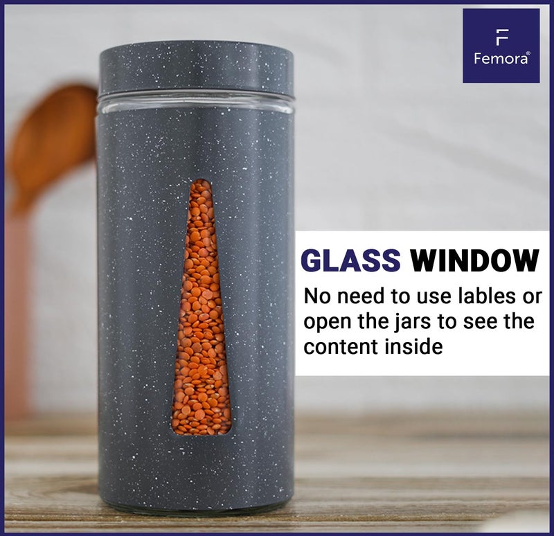 Femora Borosilicate Glass Triangular Shape Window with Carbon Steel Jacketed Glass Jars | 1 Year Warranty | Airtght | Jars for Snacks, Fry Food, Masala, Spice, Pickle,Cookies |700 ML| Set Of 1 | Grey - Image 5