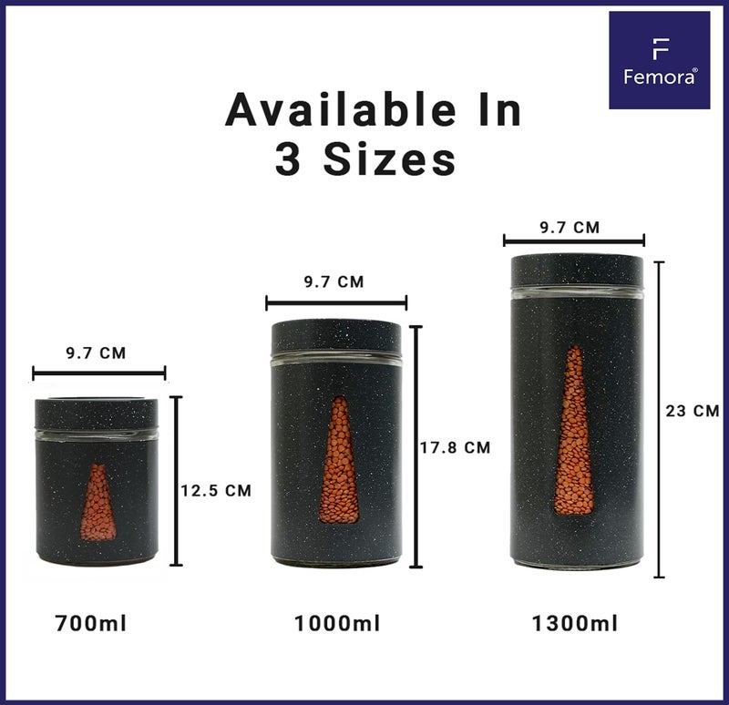 Femora Borosilicate Glass Triangular Shape Window with Carbon Steel Jacketed Glass Jars | 1 Year Warranty | Airtght | Jars for Snacks, Fry Food, Masala, Spice, Pickle,Cookies |700 ML| Set Of 1 | Grey - Image 4