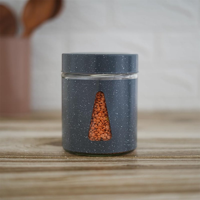 Femora Borosilicate Glass Triangular Shape Window with Carbon Steel Jacketed Glass Jars | 1 Year Warranty | Airtght | Jars for Snacks, Fry Food, Masala, Spice, Pickle,Cookies |700 ML| Set Of 1 | Grey - Image 2