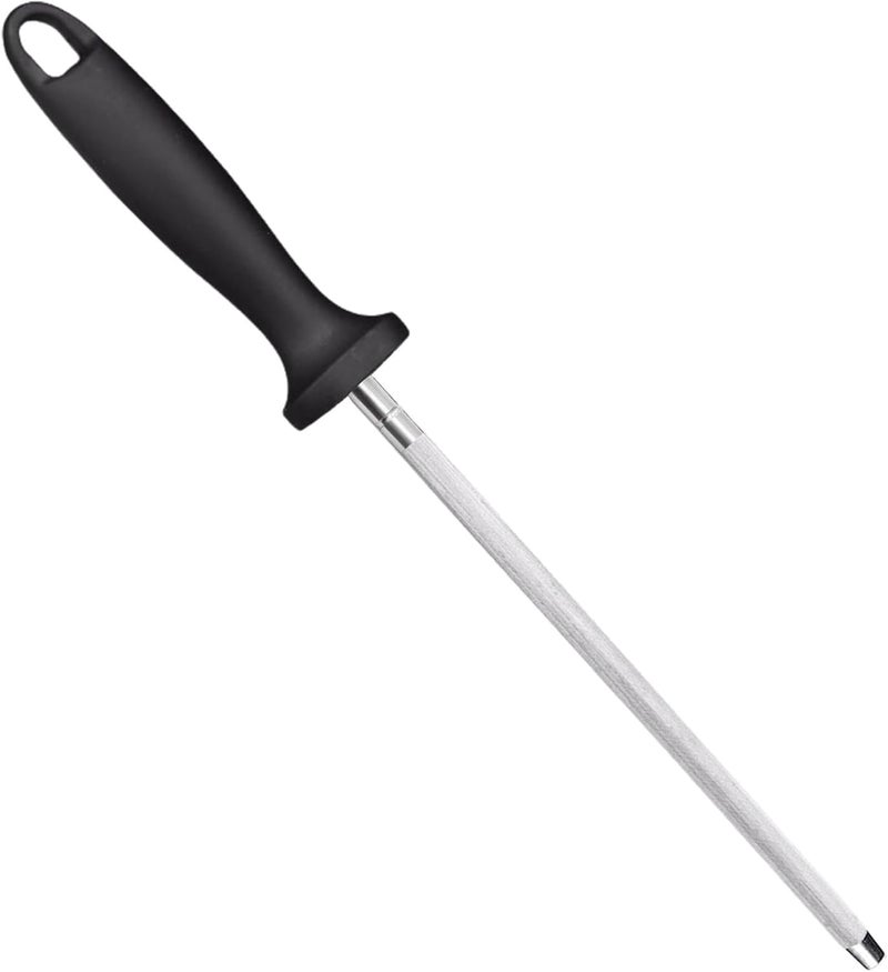 Voleleo 12 Inches Knife Sharpening Steel Honing Rod,Professional Kitchen,Premium High Carbon Stick with Ergonomic PP Handle, Ideal for All Chef Knives and Home Cooks Use,Daily Maintenance(Black) - Image 1