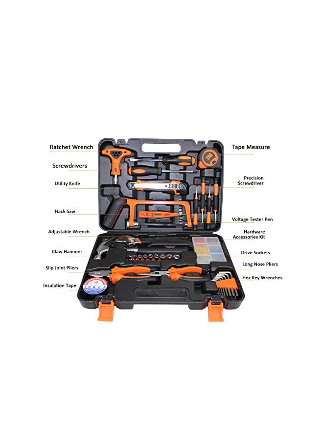 gluckluz Household Tool Kits 82 Pcs Home Repair Maintaining DIY Hand Toolbox Portable Carbon Steel Hardware for Car Home Furniture Assembling Electric Appliances  - Image 3