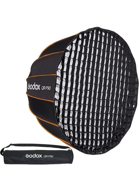 QR-P90 35.5"/90cm Quick Release Portable Deep Parabolic Softbox + Honeycomb Grid for Bowens Mount Studio Flash,Studio Flash Umbrella Diffuser(Godox QR-P90+ Honeycomb Grid)