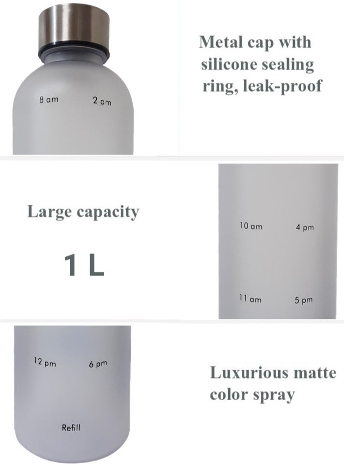 Infinity - Water Bottle, Leakproof, 1L/32 OZ Large Size, BPA free, Non-Toxic, Motivational Time Stamps, Perfect for Kids, School, Gym, Sports, School, Office and Travel (White) - Image 1