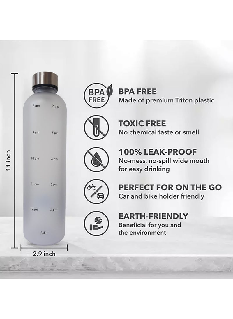 Infinity - Water Bottle, Leakproof, 1L/32 OZ Large Size, BPA free, Non-Toxic, Motivational Time Stamps, Perfect for Kids, School, Gym, Sports, School, Office and Travel (White) - Image 1