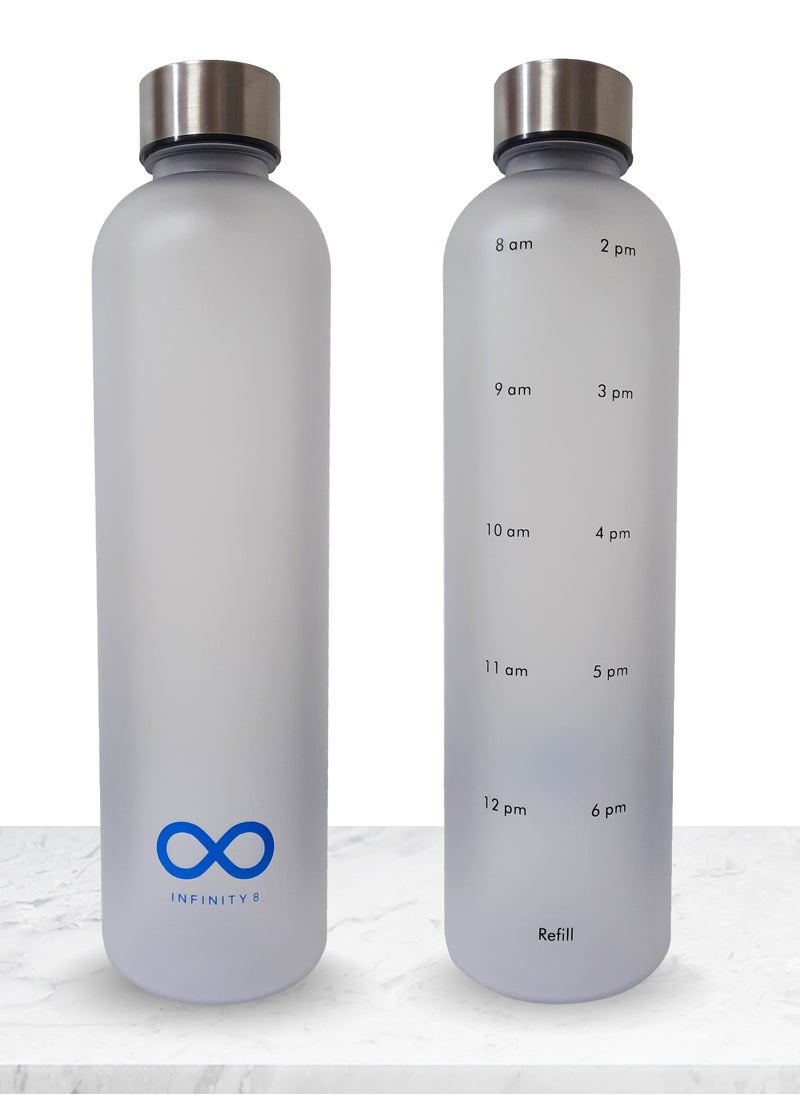 Infinity - Water Bottle, Leakproof, 1L/32 OZ Large Size, BPA free, Non-Toxic, Motivational Time Stamps, Perfect for Kids, School, Gym, Sports, School, Office and Travel (White) - Image 1