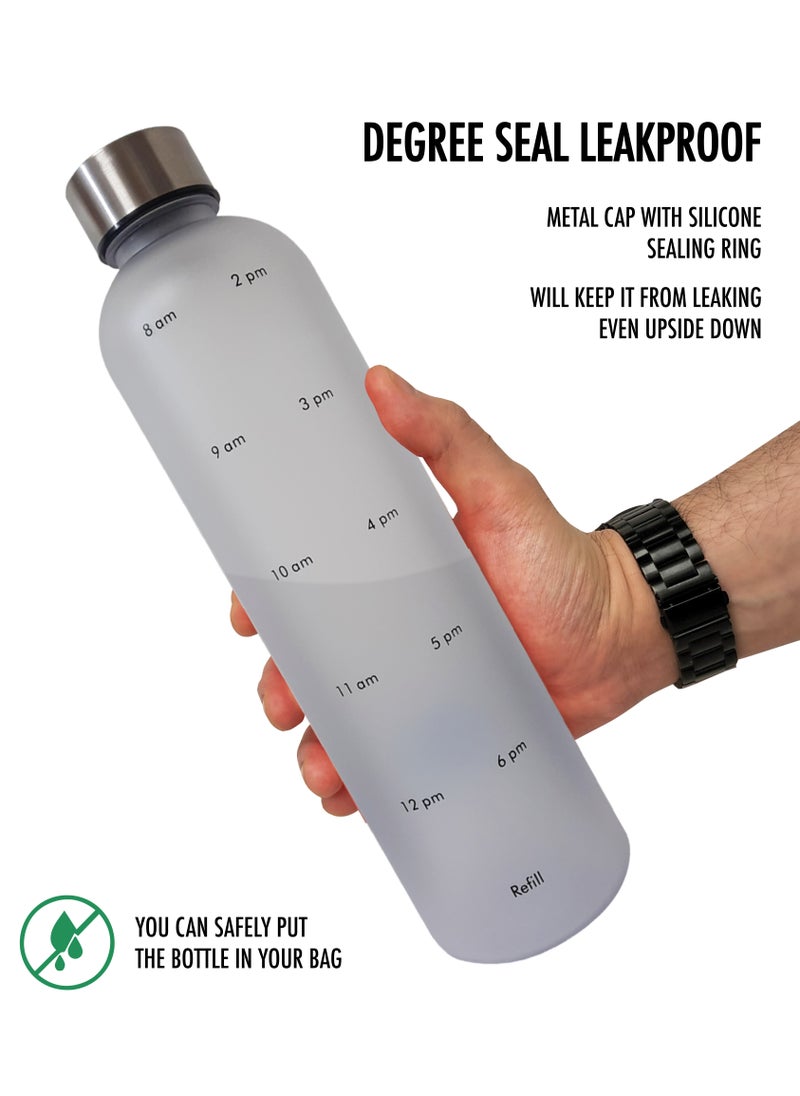 Infinity - Water Bottle, Leakproof, 1L/32 OZ Large Size, BPA free, Non-Toxic, Motivational Time Stamps, Perfect for Kids, School, Gym, Sports, School, Office and Travel (White) - Image 1