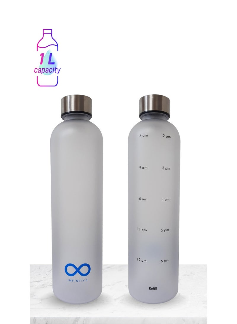 Infinity Water Bottle, Leakproof, 1L/32 OZ Large Size, BPA free, Non-Toxic, Motivational Time Stamps, Perfect for Kids, School, Gym, Sports, School, Office and Travel (White) - Image 1