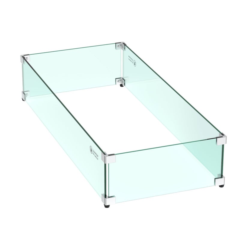 Skyflame 30 x 14 Inches Rectangular Fire Pit Glass Wind Guard for Outdoor