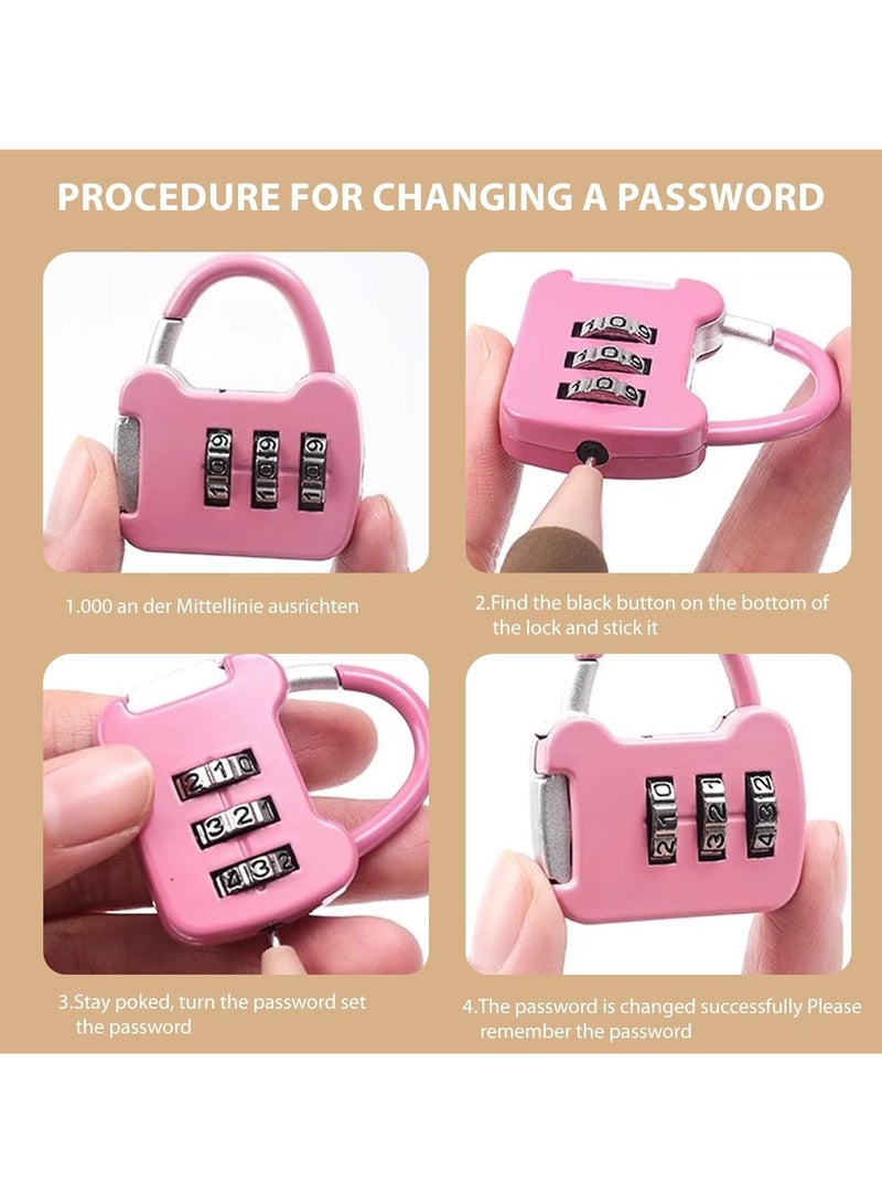 3 قطع من قفل - قفل سفر محمول صغير قابل لإعادة الضبط مكون من 3 أرقام للحقائب والخزائن، متعدد الألوان - Image 3