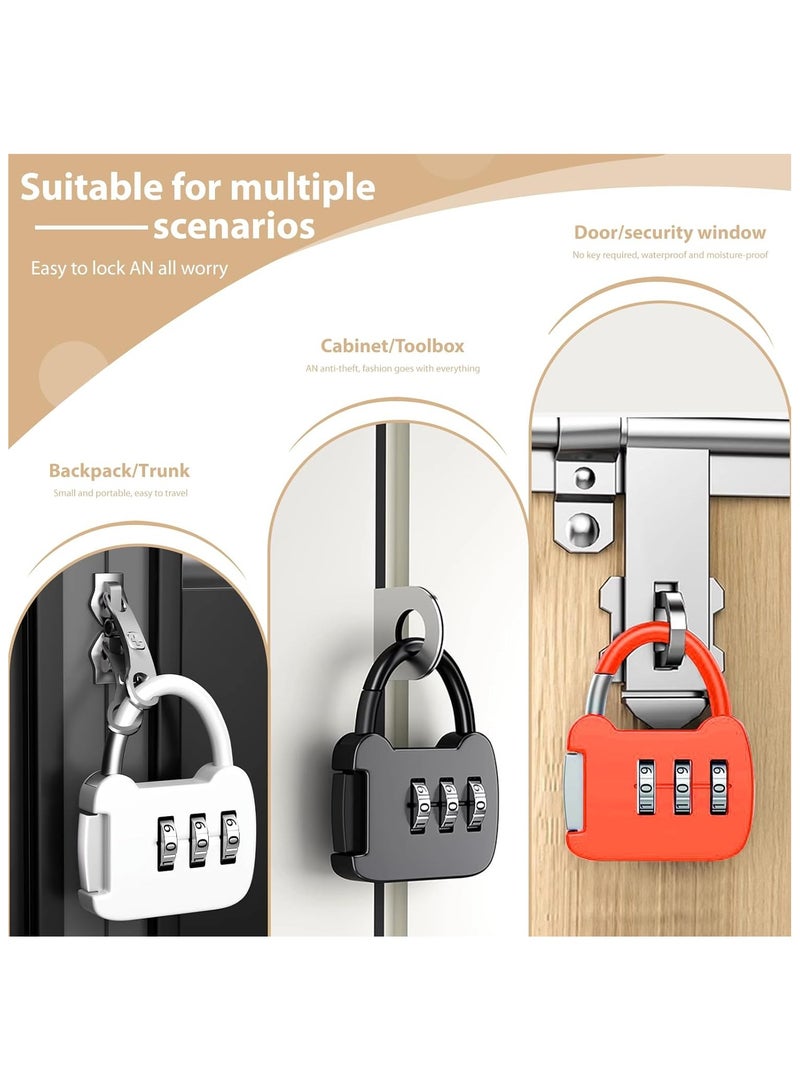 3 قطع من قفل - قفل سفر محمول صغير قابل لإعادة الضبط مكون من 3 أرقام للحقائب والخزائن، متعدد الألوان - Image 4