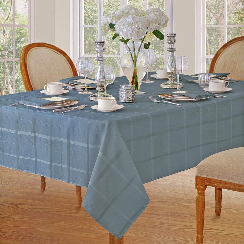 Newbridge 60 x 144 Inch Rectangle Fabric Tablecloth Elegance Plaid 100 Polyester No Iron Soil Resistant Dining Room Party and Banquet Table Cover Solid Textured Shadow Blue