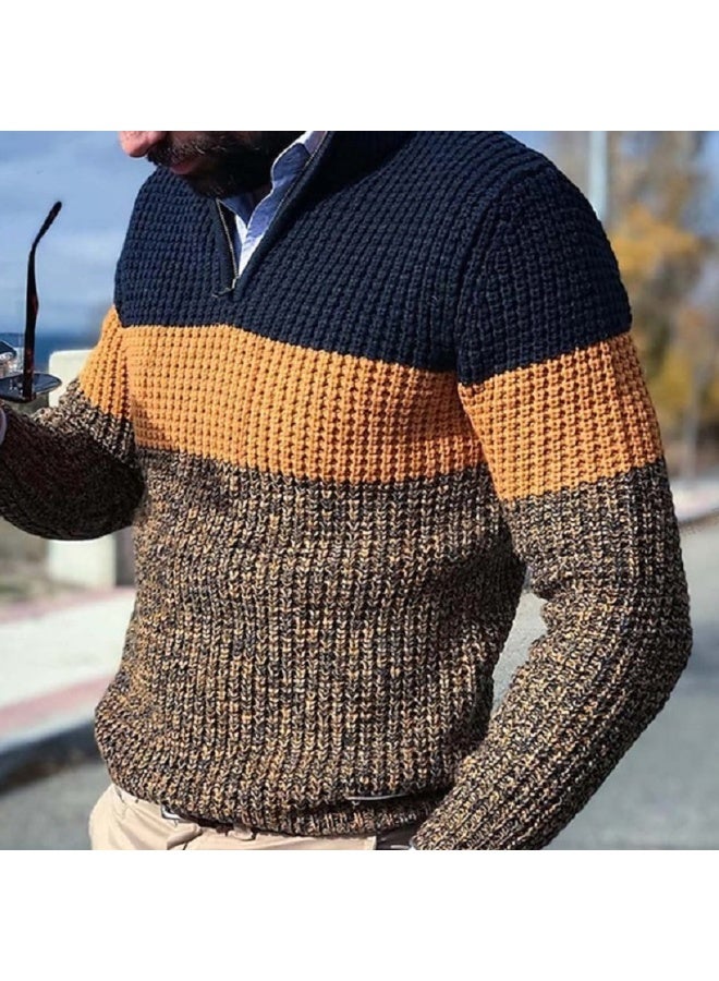 NIBEMINENT Men's Casual Sweater Autumn Winter Knitted Pullover Long Sleeve Half Zipper Pullover Stand Collar Knitwear Fashion Male Clothing - Image 1